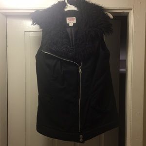 MOSSIMO Black Vest Moto Faux Fur W/Side Pockets